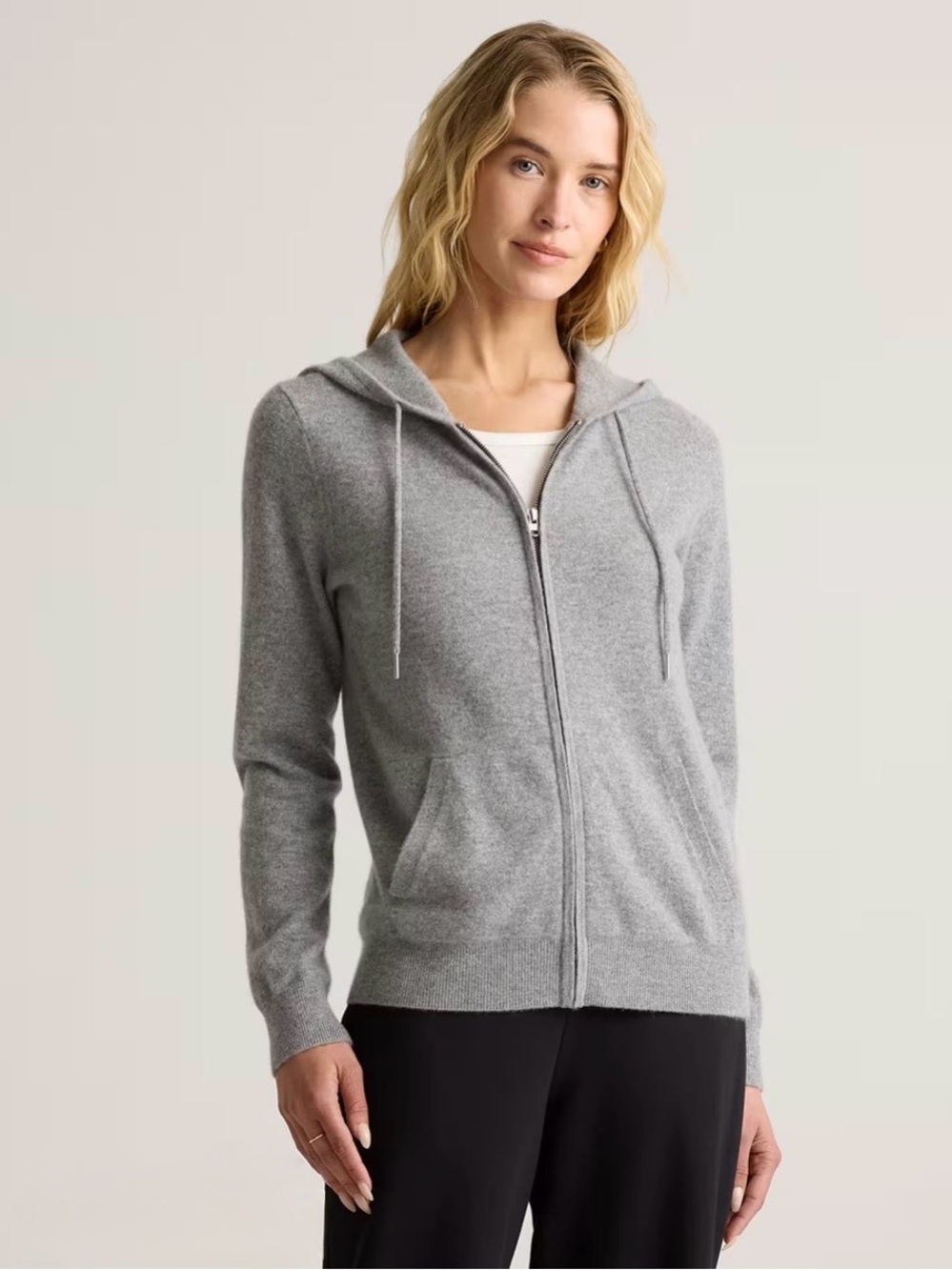 Quince Mongolian Cashmere Full-Zip Hoodie in Heather Grey Size XS